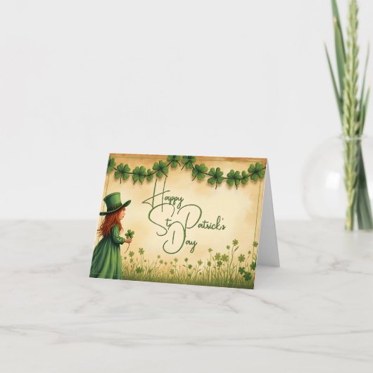 St. Patrick's Day Girl met Shamrocks Kaart (Voorkant)