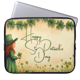 St. Patrick's Day Girl met Shamrocks Laptop Sleeve