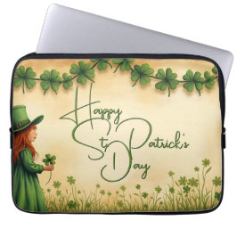 St. Patrick's Day Girl met Shamrocks Laptop Sleeve