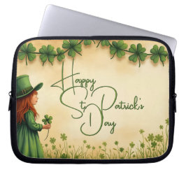 St. Patrick's Day Girl met Shamrocks Laptop Sleeve