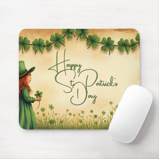 St. Patrick's Day Girl met Shamrocks Muismat (Met muis)