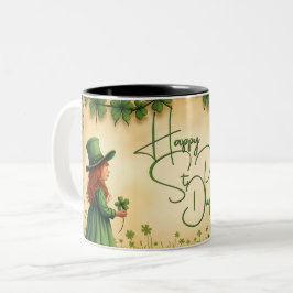 St. Patrick's Day Girl met Shamrocks Tweekleurige Koffiemok