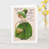 St. Patrick's Day Girl, Vintage Kaart (Gele Bloem)