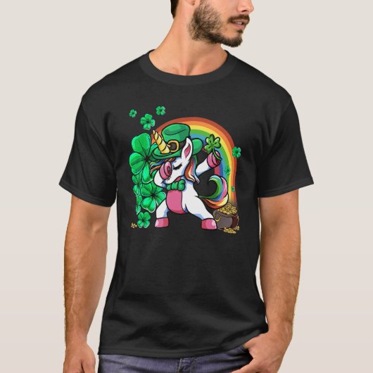 St Patricks Day Girls Dabbing Unicorn Leprechaun L T-shirt (Voorkant)
