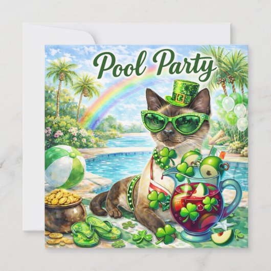 St. Patrick's Day Glam Kat Zwembad Feestje Save The Date (Voorkant)