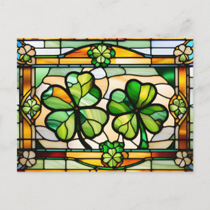 St. Patrick's Day Glas in lood Lucky Clover Leaf Feestdagenkaart