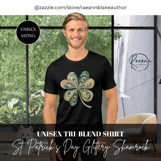 St. Patrick's Day Glitter Klaver Unisex Tri-Blend Shirt