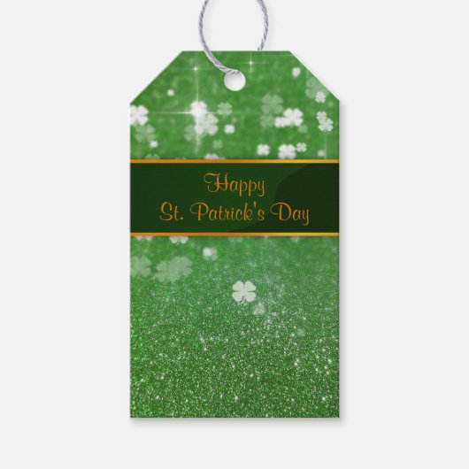 St. Patrick's Day Glitter Shamrock Cadeaulabel (Voorkant)