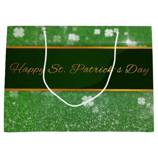 St. Patrick's Day Glitter Shamrock Groot Cadeauzakje (Voorkant)