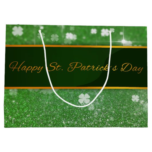 St. Patrick's Day Glitter Shamrock Groot Cadeauzakje (Achterkant)