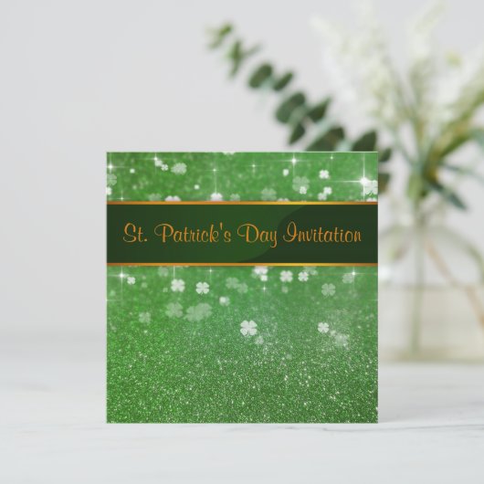 St. Patrick's Day Glitter Shamrock Kaart (Staand voorkant)