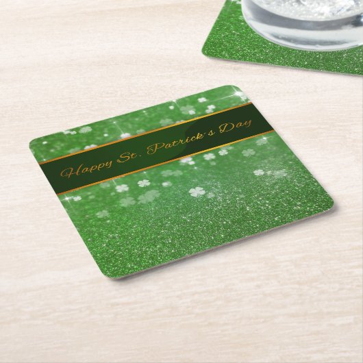 St. Patrick's Day Glitter Shamrock Kartonnen Onderzetters (Schuin)