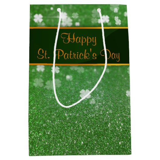 St. Patrick's Day Glitter Shamrock Medium Cadeauzakje (Voorkant)