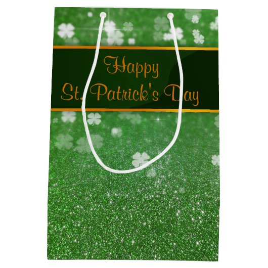 St. Patrick's Day Glitter Shamrock Medium Cadeauzakje (Achterkant)
