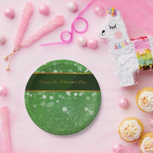 St. Patrick's Day Glitter Shamrock Papieren Bordje (Feest)
