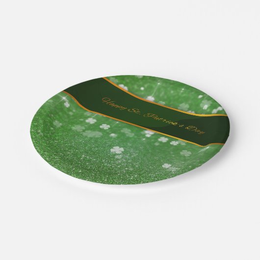 St. Patrick's Day Glitter Shamrock Papieren Bordje (Gekanteld)