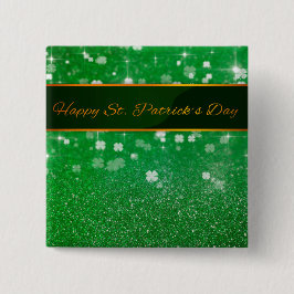 St. Patrick's Day Glitter Shamrock Vierkante Button 5,1 Cm