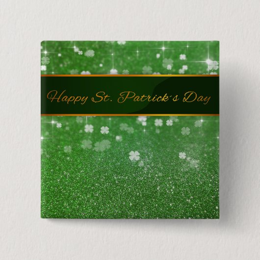 St. Patrick's Day Glitter Shamrock Vierkante Button 5,1 Cm (Voorkant)