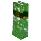 St. Patrick's Day Glitter Shamrock Wijn Cadeautas (Achterkant Gekanteld)