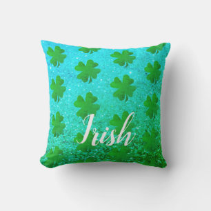 St Patrick's Day Glittery Blue Green Shamrock Leaf Buitenkussen