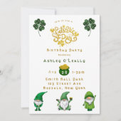 St. Patrick's Day Gnome Birthday Party Invitation Kaart (Voorkant)
