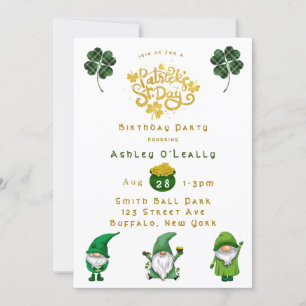 St. Patrick's Day Gnome Birthday Party Invitation Kaart