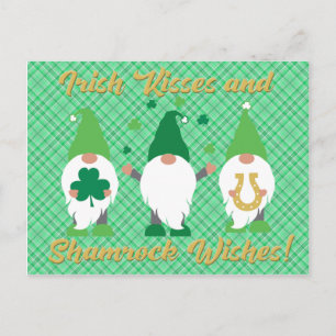 St Patrick's Day Gnome Kisses en Shamrock Briefkaart