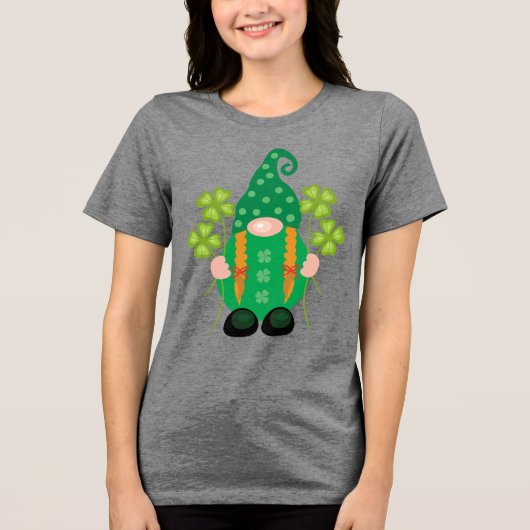 St. Patrick's Day Gnome met Shamrocks Tri-Blend Shirt (Voorkant)