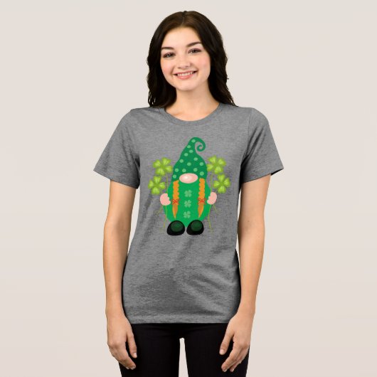 St. Patrick's Day Gnome met Shamrocks Tri-Blend Shirt (Voorkant volledig)