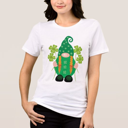 St. Patrick's Day Gnome met Shamrocks Tri-Blend Shirt (Voorkant)