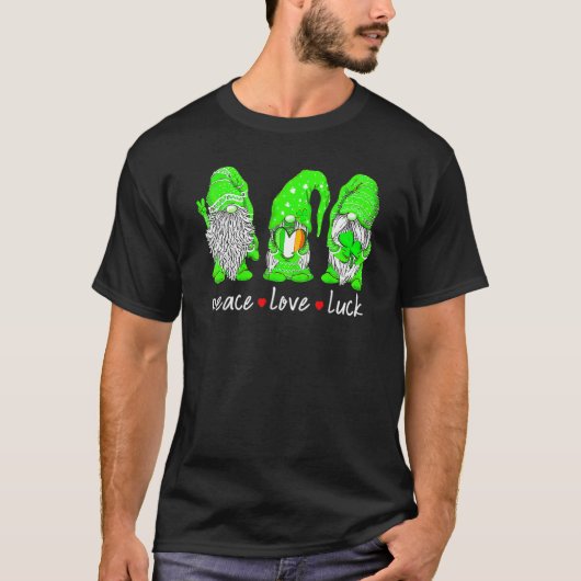 St Patrick's Day Gnome Peace Love Luck Heart Shamr T-shirt (Voorkant)