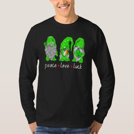 St Patrick's Day Gnome Peace Love Luck Heart Shamr T-shirt (Voorkant)