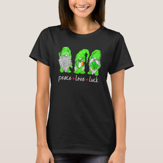 St Patrick's Day Gnome Peace Love Luck Heart Shamr T-shirt (Voorkant)