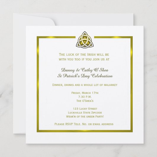 St. Patrick's Day - Gold Celtic Knot Invitation Kaart (Voorkant)