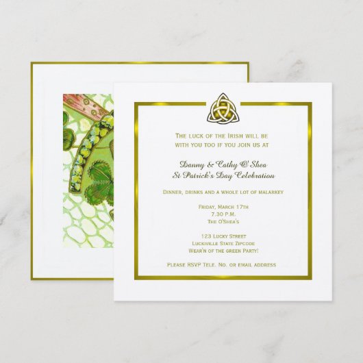 St. Patrick's Day - Gold Celtic Knot Invitation Kaart (Voorkant / Achterkant)