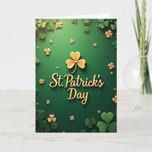 St Patricks Day Gold Clover Card Kaart (Voorkant)