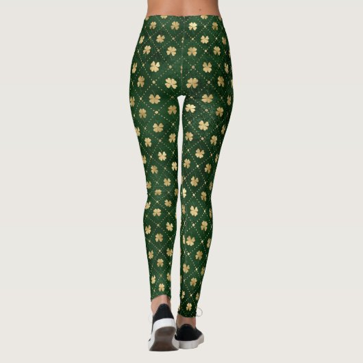St. Patrick's Day Gold Foil Shamrock Pattern Green Leggings (Achterkant)