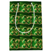 St. Patricks Day Gold Glitter Groen Klaverblad Medium Cadeauzakje (Voorkant)