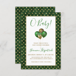 St. Patrick's Day Gold Green Shamrocks Baby shower Kaart