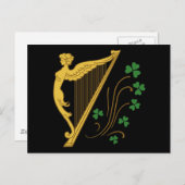 St Patrick's Day Gold Harp en Shamrocks Briefkaart (Voorkant / Achterkant)