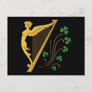 St Patrick's Day Gold Harp en Shamrocks Briefkaart