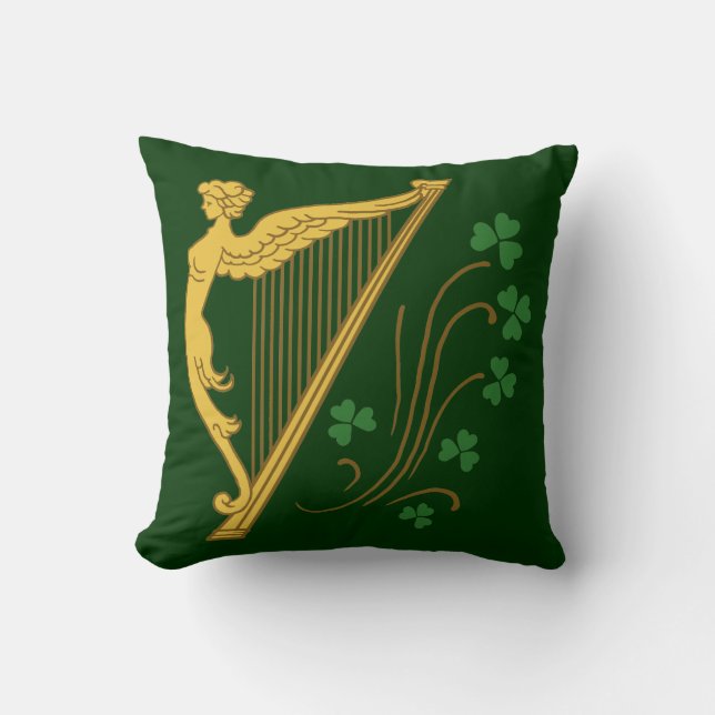 St Patrick's Day Gold Harp en Shamrocks Kussen (Voorkant)