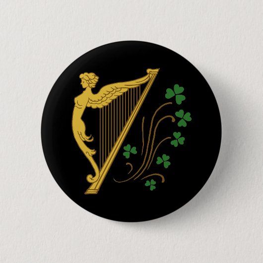 St Patrick's Day Gold Harp en Shamrocks Ronde Button 5,7 Cm (Voorkant)