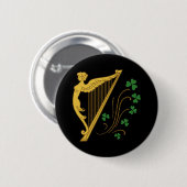 St Patrick's Day Gold Harp en Shamrocks Ronde Button 5,7 Cm (Voorkant /achterkant)