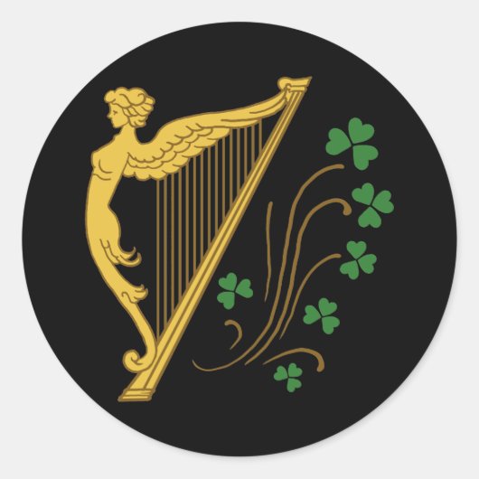 St Patrick's Day Gold Harp en Shamrocks Ronde Sticker (Voorkant)