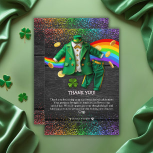 St. Patrick's Day Gold Rainbow Clover Baby shower Bedankkaart