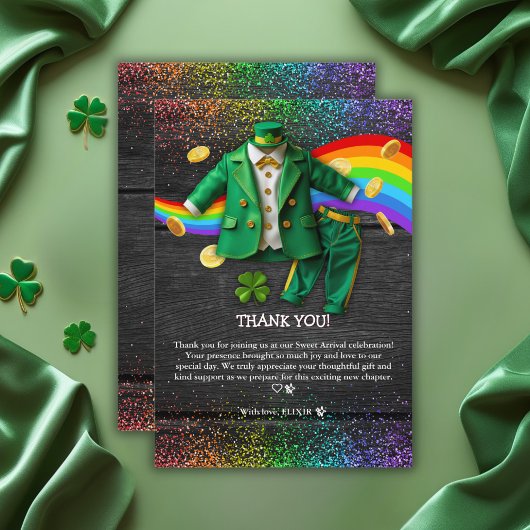 St. Patrick's Day Gold Rainbow Clover Baby shower Bedankkaart
