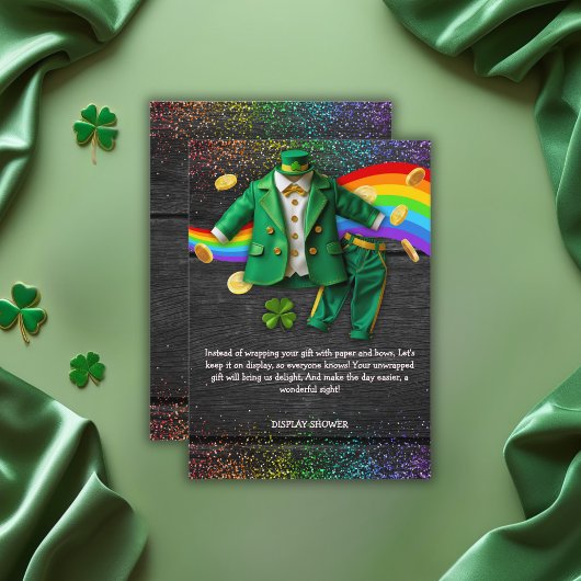 St. Patrick's Day Gold Rainbow Clover Baby shower Informatiekaartje