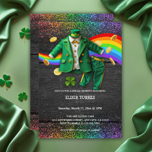 St. Patrick's Day Gold Rainbow Clover Baby shower Kaart