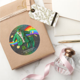 St. Patrick's Day Gold Rainbow Clover Baby shower Ronde Sticker